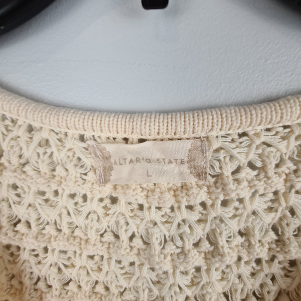Altar'd State Cropped Open Knit Sweater Crochet Womens Large‎ Balloon Sleeve - Picture 2 of 7
